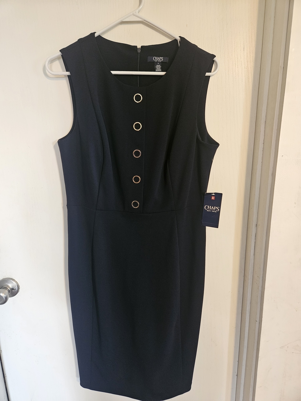 Chaps Navy Sleeveless Sheath Dress with Decorative Buttons - Picture 2 of 4